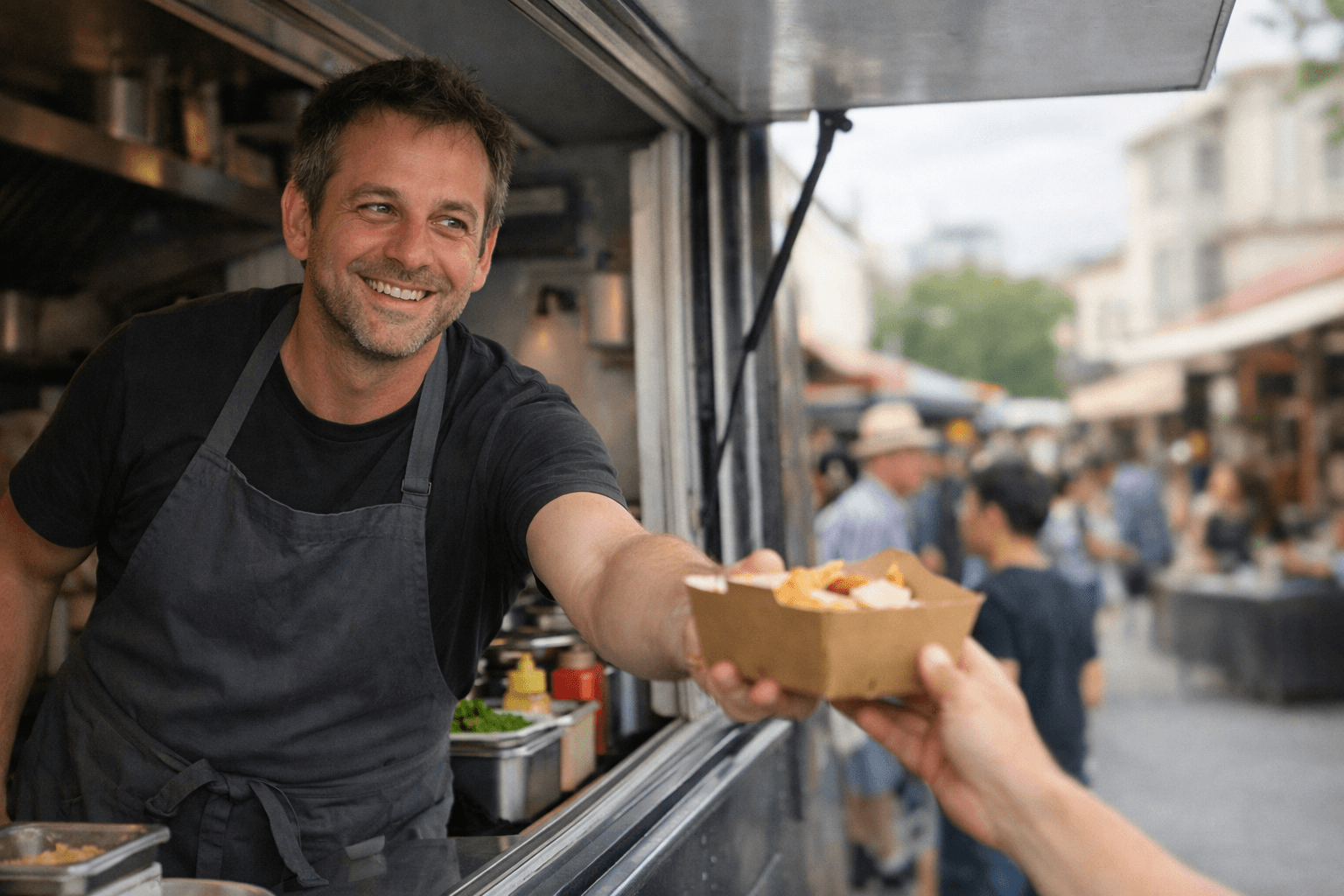Food truck avec un client qui commande